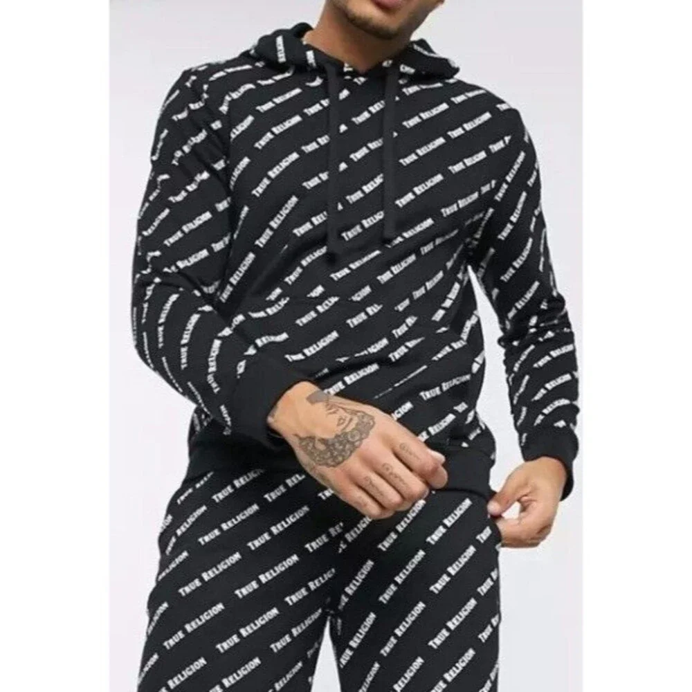 True Religion LS All Over Print Pullover Hoodie Men's Size 2XL